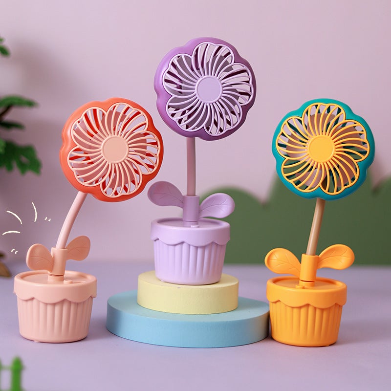 Summer Cute Cartoon Flower Fan Student Dormitory Desktop Small Fan Charging Usb Foldableing Mini Electric Fan - Image 3